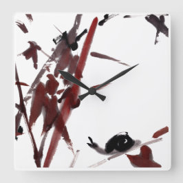 Relógio Quadrado Tuschekunst mit Schnecke und Rotem Bambus