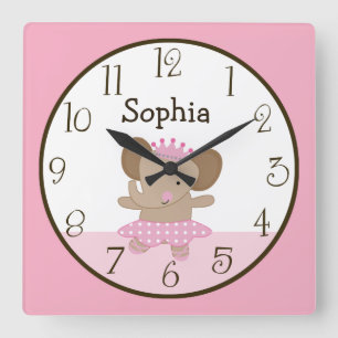 Relógio Quadrado Tutu Cute/Elephant Ballerina Kid's Baby Clock