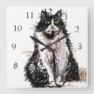 Relógio Quadrado Tuxedo Cat Cats Art Animal Childs NurserRoom