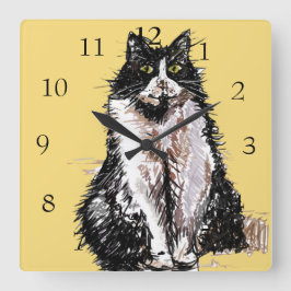 Relógio Quadrado Tuxedo Cat Cats Art Animal Childs NurserRoom