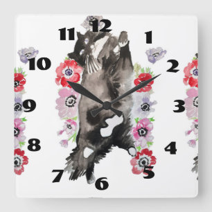 Relógio Quadrado Tuxedo Cat Gatos Arte Animais Crianças Quarto Cloc