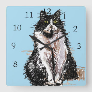 Relógio Quadrado Tuxedo Cat Gats Art Animal Childs Sala de Enfermei