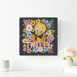 Relógio Quadrado TWEETY™ Gráfico de Bordado Floral