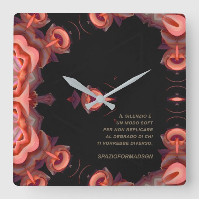 Relógio Quadrado "Two orange heart in black on the earth"& Silenzio (Frente)