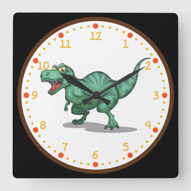 Relógio Quadrado Tyrannousaurus Rex Dinosaur Square Wall Clock (Frente)