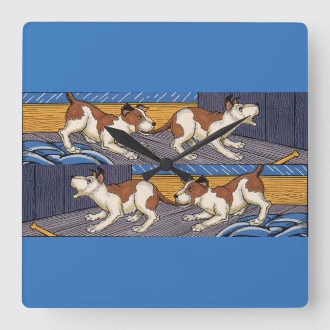 Relógio Quadrado UCH! cão morde cão (Frente)