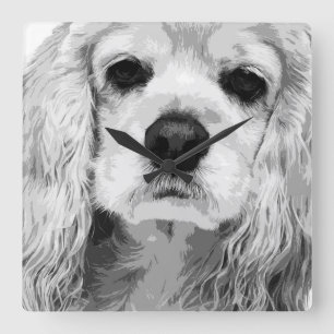 Relógio Quadrado Um americano preto e branco cocker spaniel
