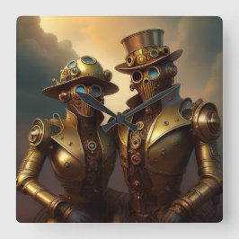 Relógio Quadrado Um Casal Robótico Steampunk Apaixonado