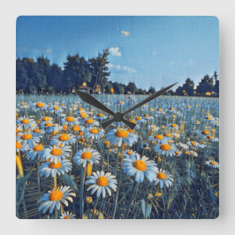 Relógio Quadrado Um cheio de campo de camomiles florescente