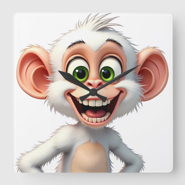Relógio Quadrado Um macaco branco sorridente (Frente)