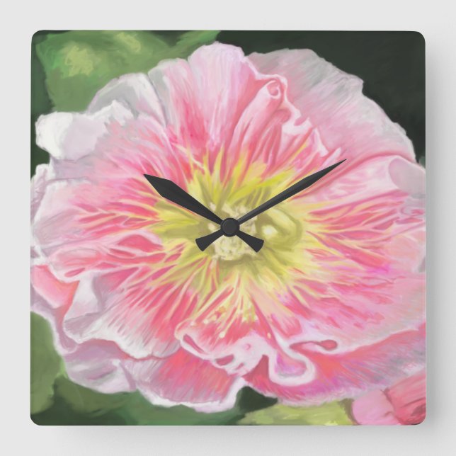 Relógio Quadrado Um Malva Rosa Suave e Creme_0165 (Frente)