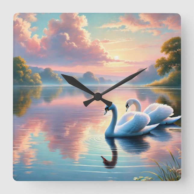 Relógio Quadrado Um par de pântanos a planar num lago sereno (Frente)