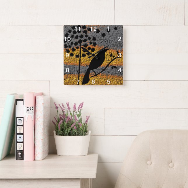 Relógio Quadrado Um Pássaro entre as Penas (Sala de leitura)