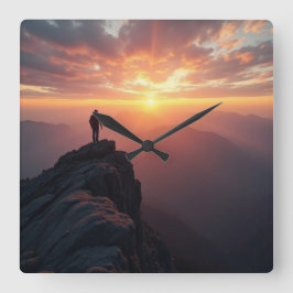 Relógio Quadrado Um sol majestoso visto do pico da montanha