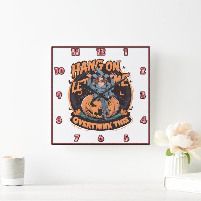 Relógio Quadrado Uma bruxa baleeira empoleirada numa abóbora ao ano (Lar)