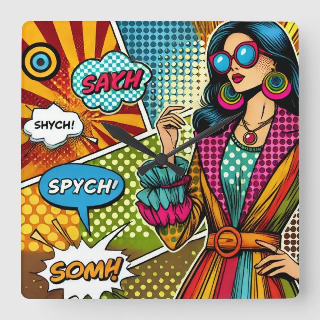 Relógio Quadrado Uma ilustração de tendência no estilo de pop (Frente)