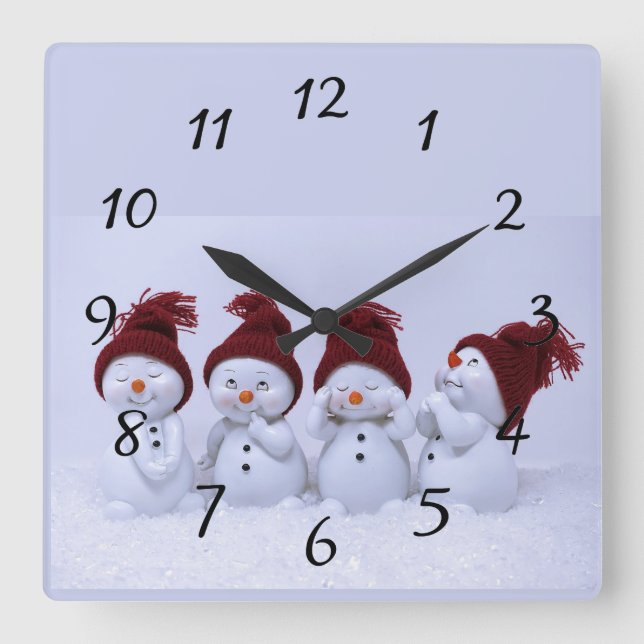 Relógio Quadrado Uma quarteto de bonecos de neve (Frente)