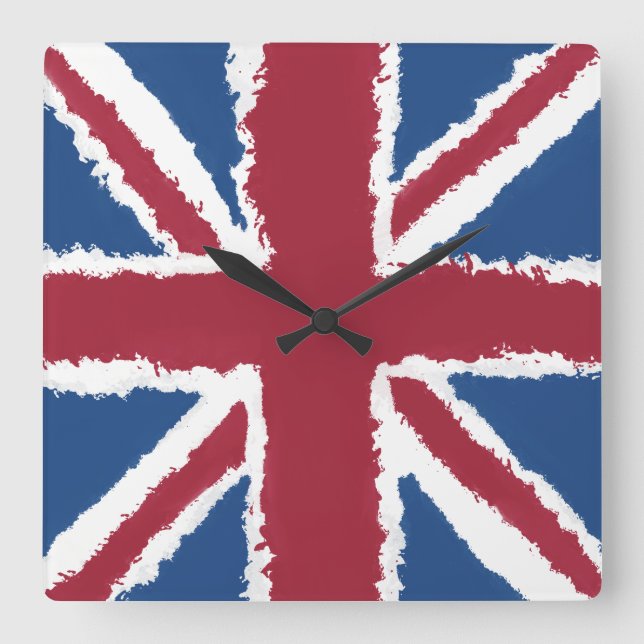Relógio Quadrado Union Jack Flag Art de Heva Weva (Frente)