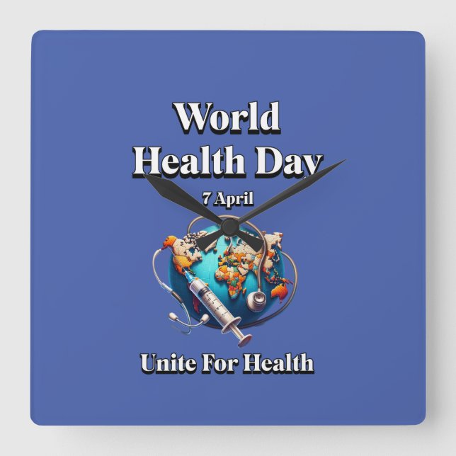 Relógio Quadrado Unir Para A Saúde. Dia Mundial da Saúde. Camiseta (Frente)