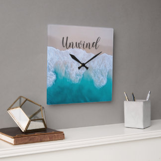 Relógio Quadrado Unwind Ocean Beach Wall Clock