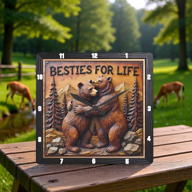 Relógio Quadrado Urso de Abraço Montanha Pine (Criador carregado)