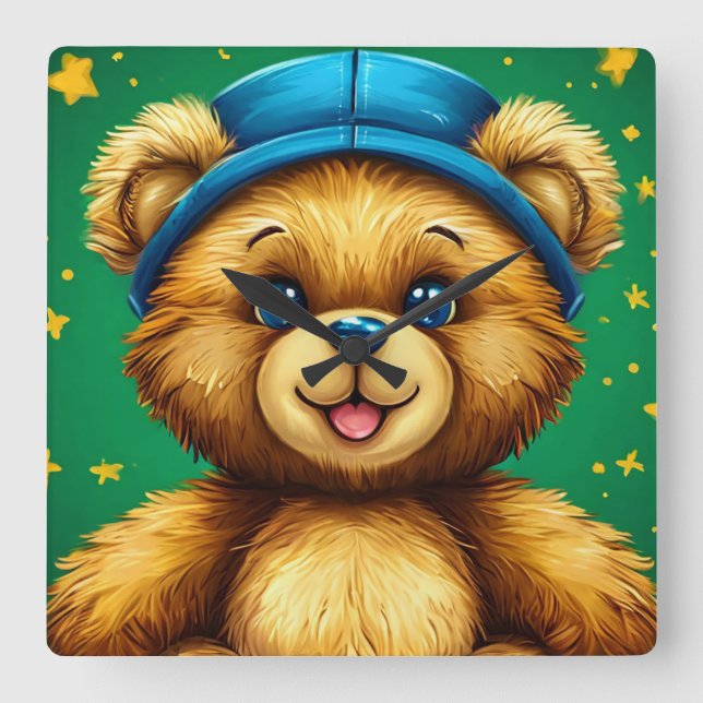 Relógio Quadrado Urso de desenho animado (Frente)