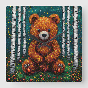 Relógio Quadrado Urso de Desenho Animado Fofo