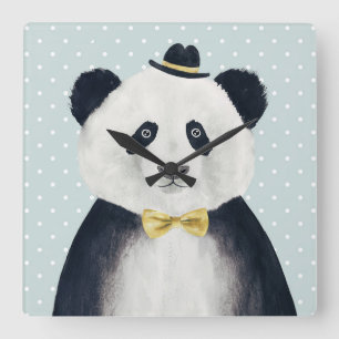 Relógio Quadrado Urso de panda da aguarela
