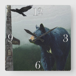 Relógio Quadrado Urso Negro, Arte Polar Raven & Totem