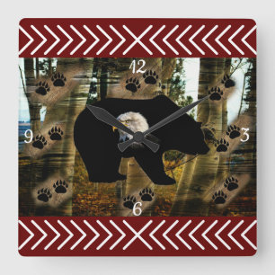 Relógio Quadrado Urso Negro - Urso Negro - Urso Negro - Imprime Nat