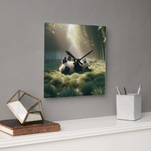 Relógio Quadrado Urso Panda Ao Sol