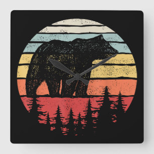 Relógio Quadrado Urso Pardo Vintage Retro