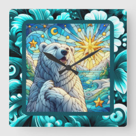 Relógio Quadrado Urso Polar Cinzento Grátis Vidro Escondido