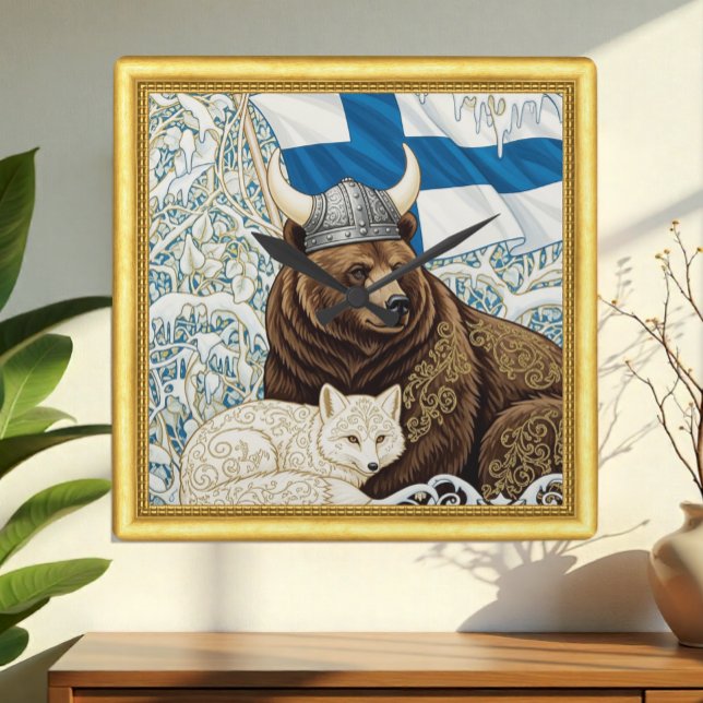Relógio Quadrado Urso Viking Da Finlândia, Arte Da Raposa Árctica N (Criador carregado)