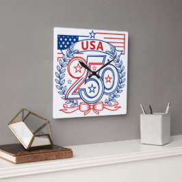 Relógio Quadrado USA 250 Patriotic Anniversary Emblem Design