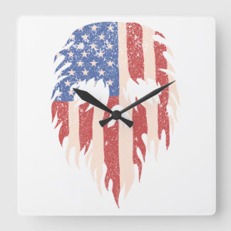 Relógio Quadrado USA Flag Skull Beard | Distressed Patriotic Design