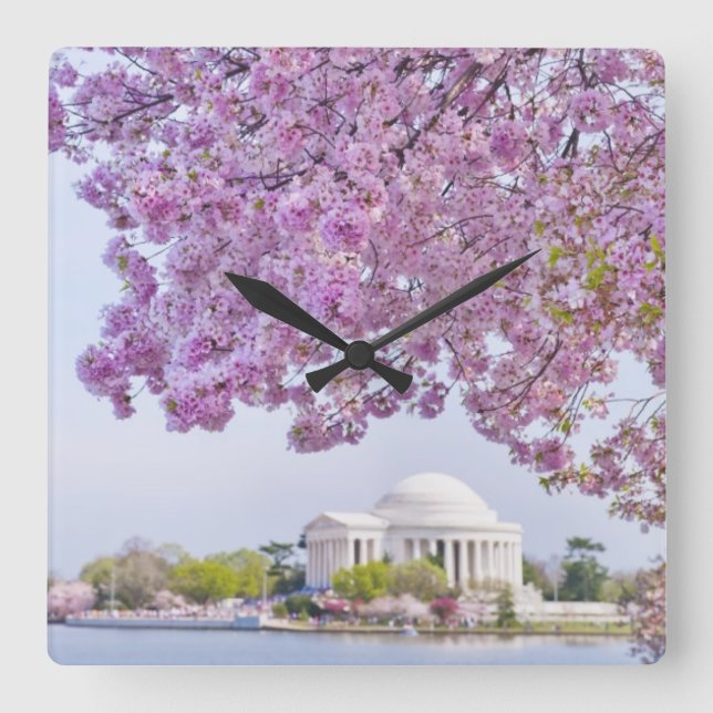 Relógio Quadrado USA, Washington DC, Cherry tree in bloom (Frente)