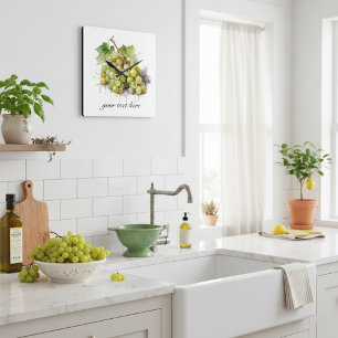 Relógio Quadrado Uvas de aquarela, personalizadas