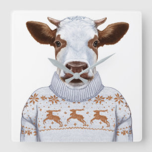 Relógio Quadrado Vaca da camisola do Natal