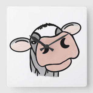 Relógio Quadrado vaca de desenho animado preto branco rosa beijo ci