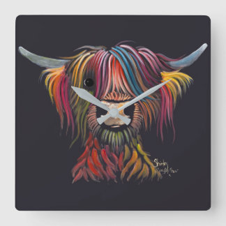 Relógio Quadrado Vaca de montanha escocesa ' OLIVER' Wall Clock