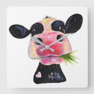 Relógio Quadrado Vaca Frísia Nosey ' HURLEY BURLEY' Wall Clock'