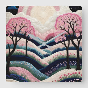 Relógio Quadrado Vale dos Sonhos das Cerejeiras – Rosa Pastel Azul