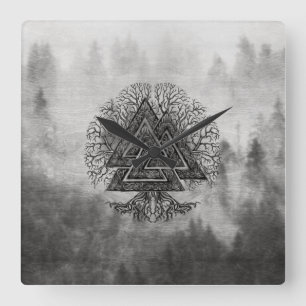 Relógio Quadrado Valknut e árvore de vida Yggdrasil