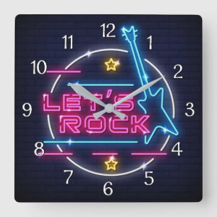 Relógio Quadrado Vamos Rock Retro Neon