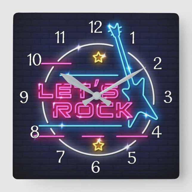 Relógio Quadrado Vamos Rock Retro Neon (Frente)