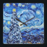 Relógio Quadrado Van Gogh - A Noite Estrelada - Natal Branco<br><div class="desc">Esta design apresenta uma adoção temida no Natal do clássico quadro petrolífero "The Starry Nigh" de Vincent Van Gogh - o pintor holandês amplamente considerado como um dos maiores pintores de todos os tempos.</div>