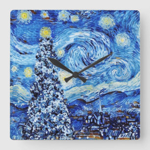 Relógio Quadrado Van Gogh - A Noite Estrelada - Natal Branco