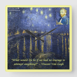 Relógio Quadrado Van Gogh Rhone Starry Night & Quote Wall Clock