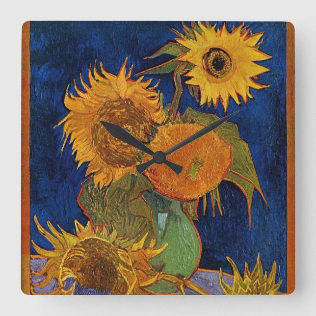 Relógio Quadrado Van Gogh Seis Sunflower Floral Fine Art HD (Frente)